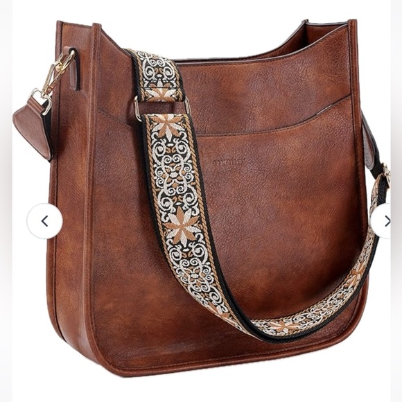 HKCLUF Crossbody Women’s Vegan Leather Hobo Bag 2‎ Adjustable Guitar Straps - Picture 1 of 16